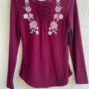Elegant Floral Lace-Up Blouse